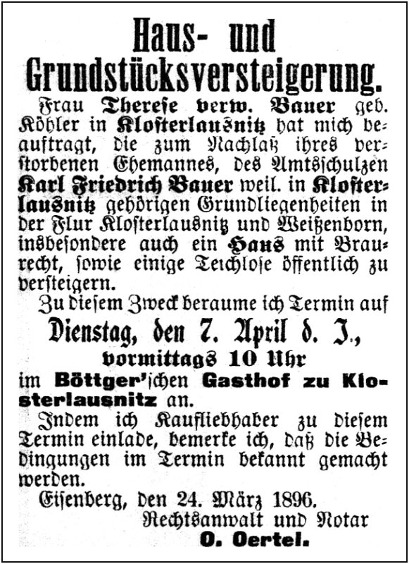 1896-03-26 Kl Zwangsversteigerung Bauer